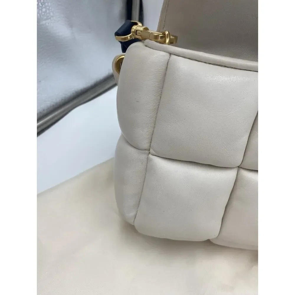 Kate Spade Boxxy Crossbody Bag East West Ivory Navy Blue Woven Puffy Leather